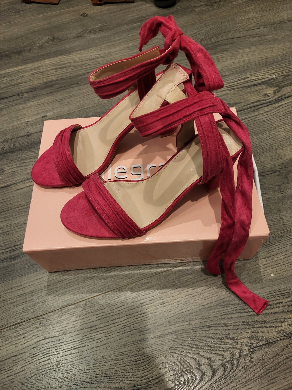 NWT Allegra K Burgundy Tie-Ankle Suede Heeled Sandals